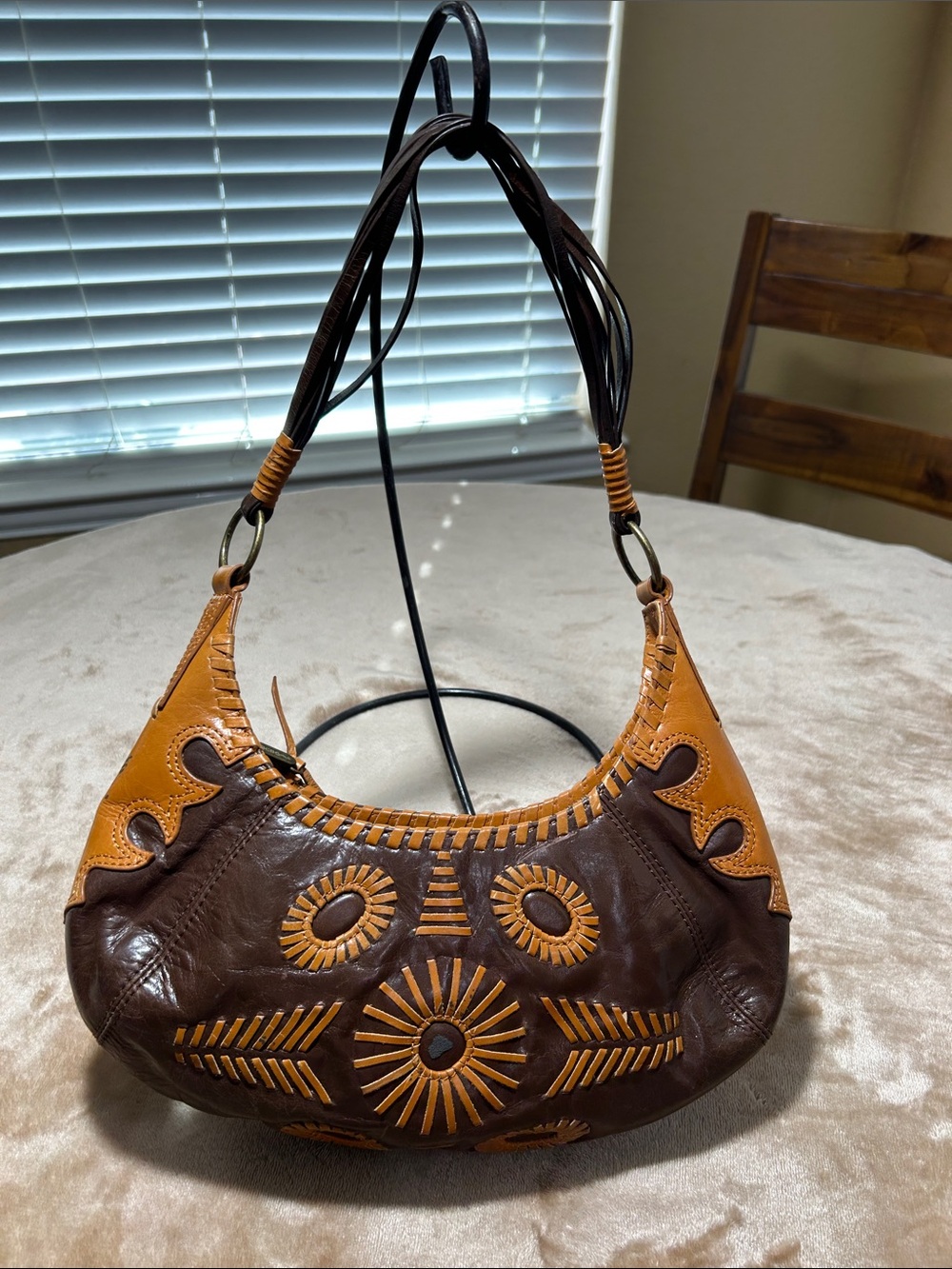 Leather Brown and Tan Women's Hobo Bag